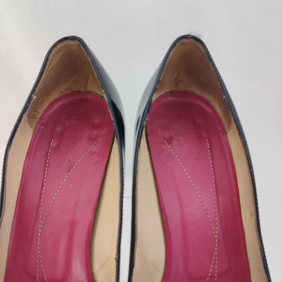 Kate spade Black Patent Leather Heels Sz 8.5 Round Toe Pink Insole +/- 3.5" High - Picture 5 of 15